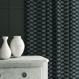 Curtains in Strata fabric in Denim, showing gentle horizontal texture and soft drape.