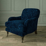 Chair in a dark blue stain resistant crushed velvet fabric, perfect for blue crushed velvet chair or curtains