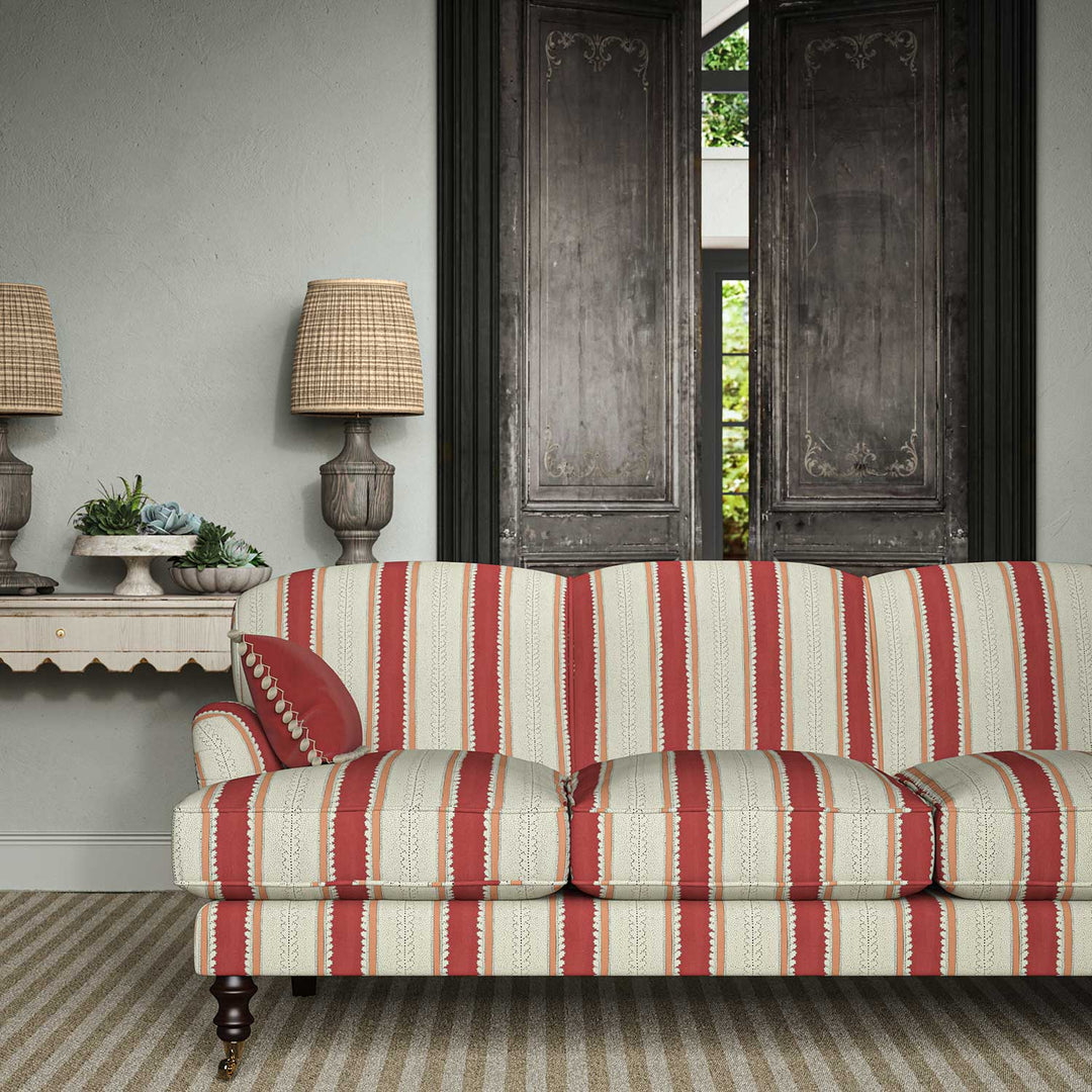 Dimity Pomegranate – Pure Linen Striped Fabric by Linwood