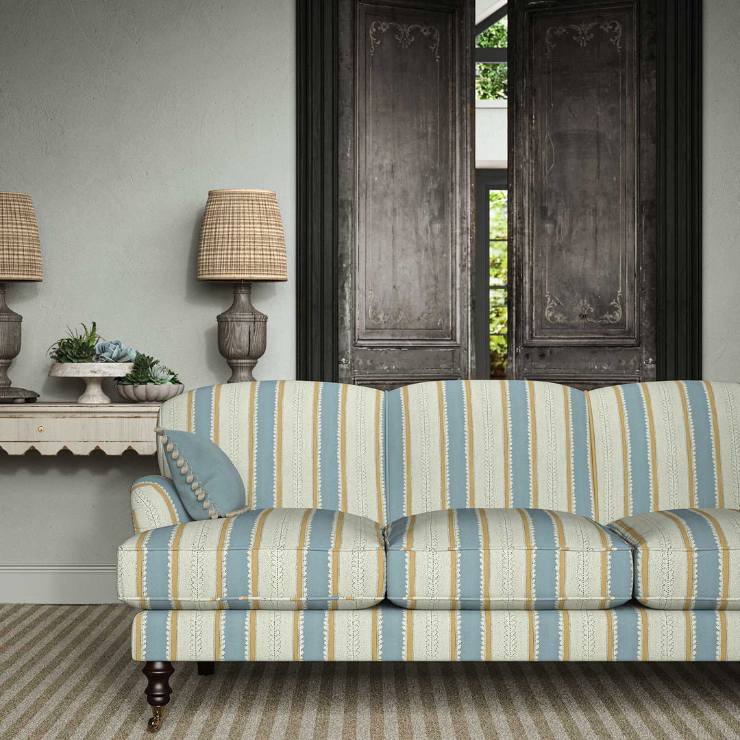 Dimity Powder Blue – Pure Linen Striped Fabric by Linwood
