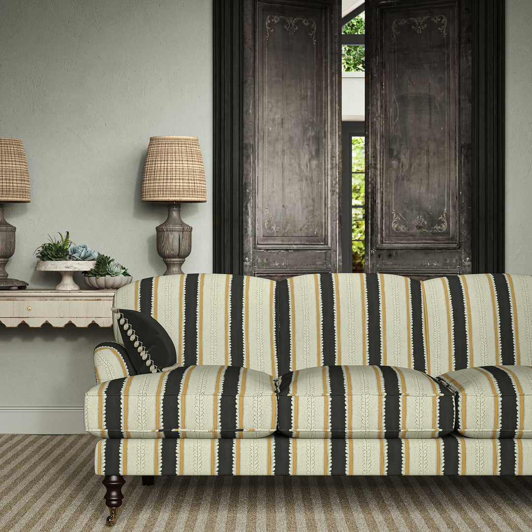 Dimity Charcoal – Pure Linen Striped Fabric by Linwood