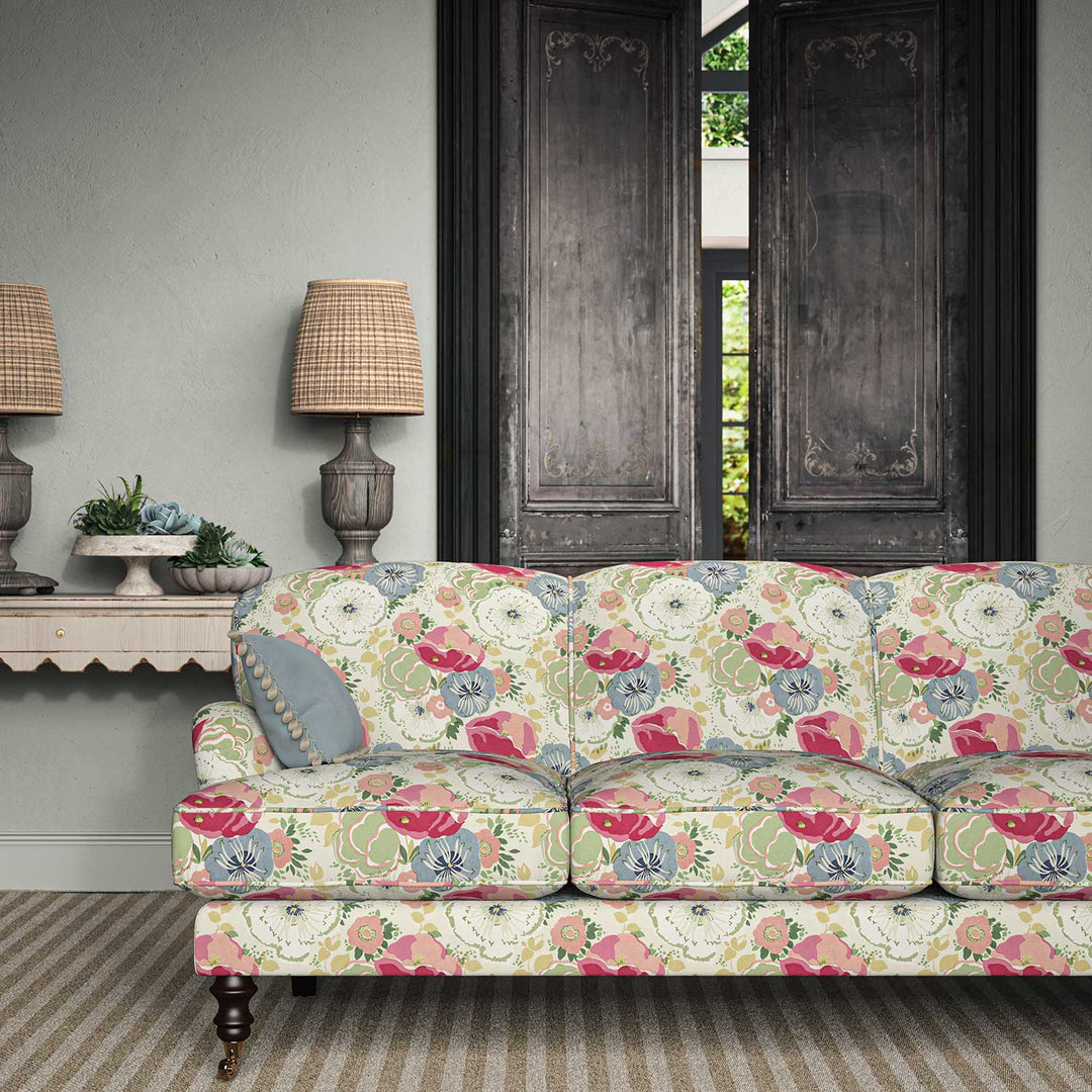 Linwood Raspberry Fabric Joni – Printed Linen Fabric | Vintage Floral Reimagined by Linwood
