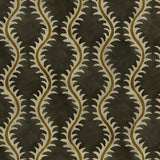 A printed velvet fabric sample in brown and green featuring a stylized fern pattern.