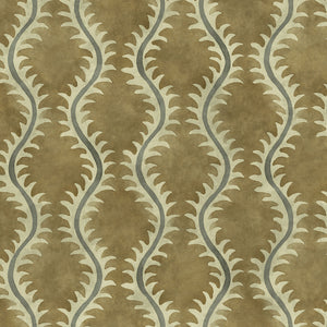 A printed velvet fabric sample in brown and grey featuring a stylized fern pattern.