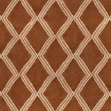 Close-up of ginger/brown printed velvet fabric featuring an irregular diamond motif with a soft, luxurious pile. 