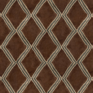 Brown and blue irregular diamond motif printed velvet fabric