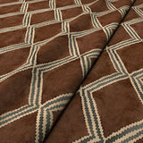 Brown and blue irregular diamond motif printed velvet fabric