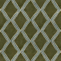 Close-up of green and blue printed velvet fabric featuring an irregular diamond motif with a soft, luxurious pile. 