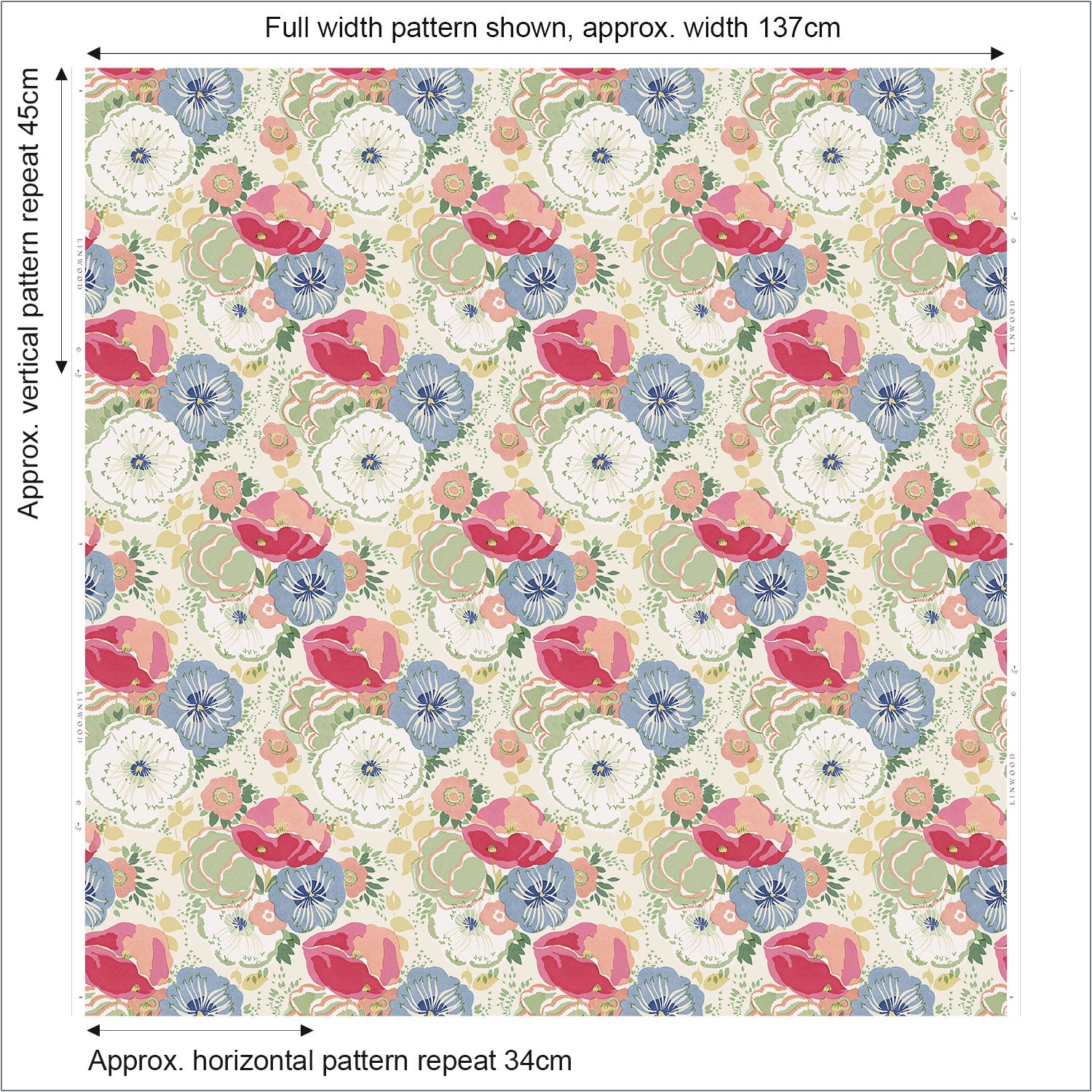 Linwood Raspberry Fabric Joni – Printed Linen Fabric | Vintage Floral Reimagined by Linwood
