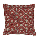 A red and cream linen cushion with a traditional Uzbekistan hand block prints pattern.