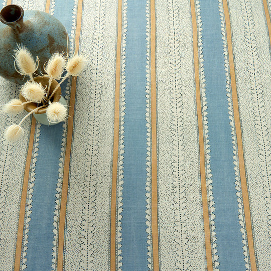 Powder Blue Material Dimity Powder Blue – Pure Linen Striped Fabric by Linwood