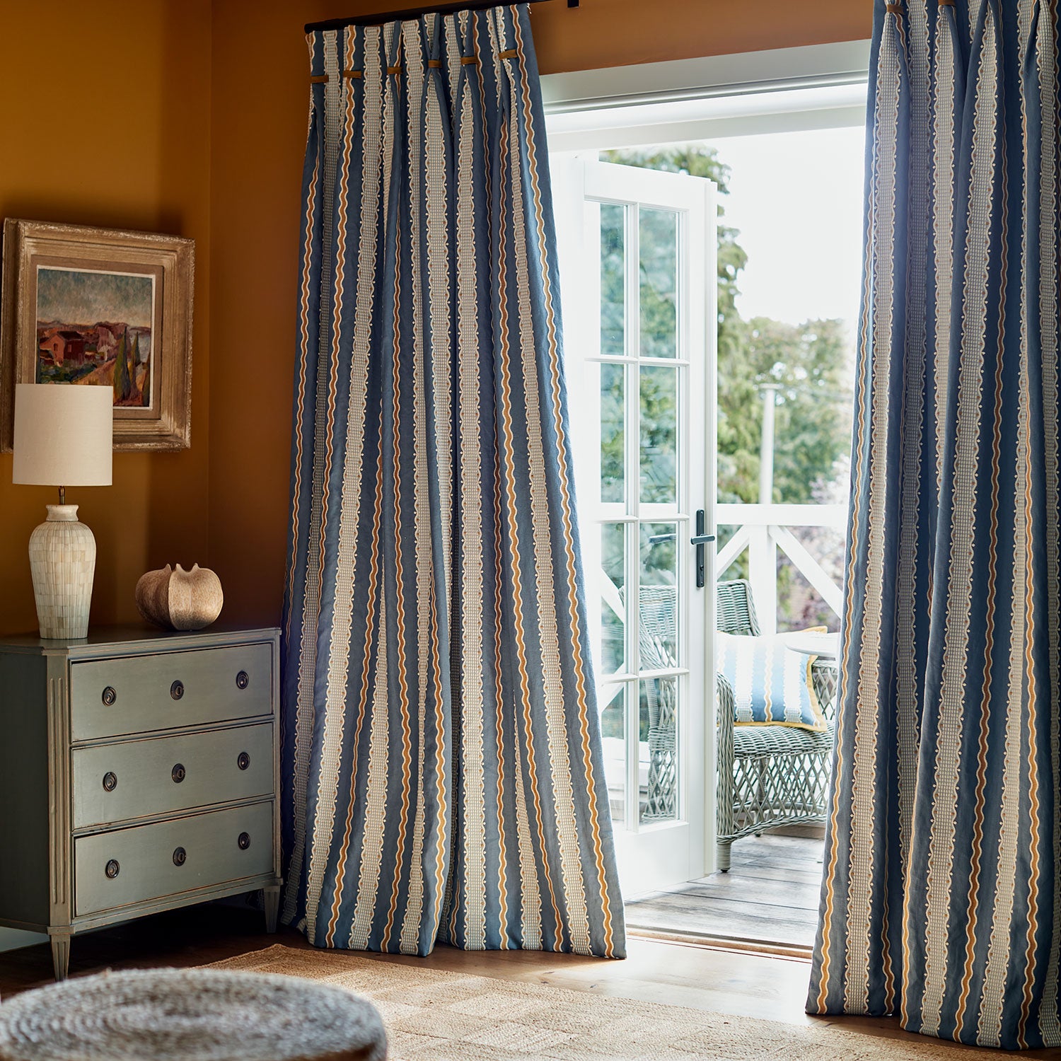 Hermia – River | Embroidery Fabric by Linwood | Playful Stripe Linen
