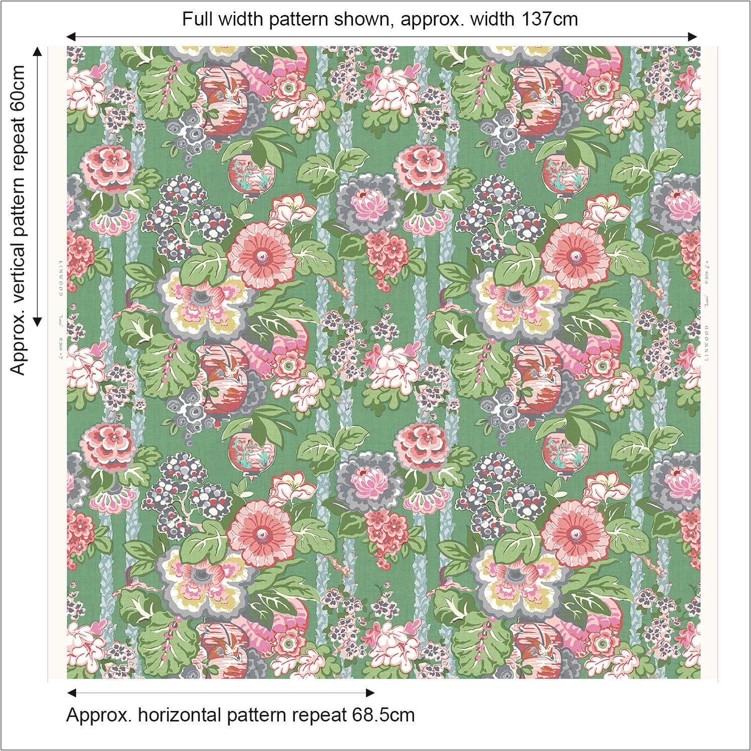 Louis - Jade | Floral Curtain & Upholstery Fabric | Linwood
