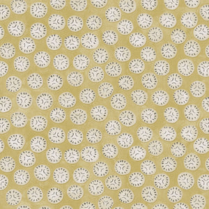 A linen printed with a subtle all-over repeat in yellow, cream and black