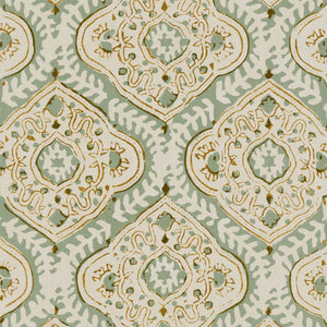 Linen print with a handcrafted feel in pale green