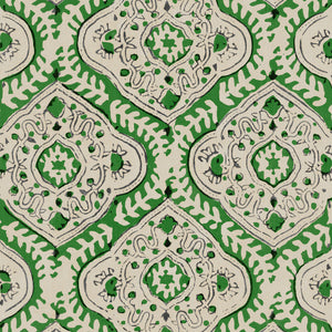 Linen print with a handcrafted feel in green