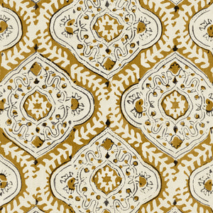 Linen print with a handcrafted feel in ochre