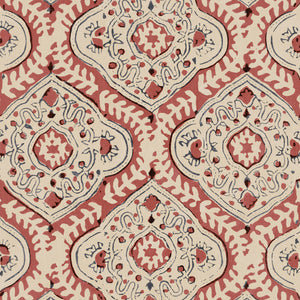 Linen print with a handcrafted feel in red