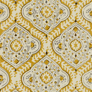 Linen print with a handcrafted feel in yellow