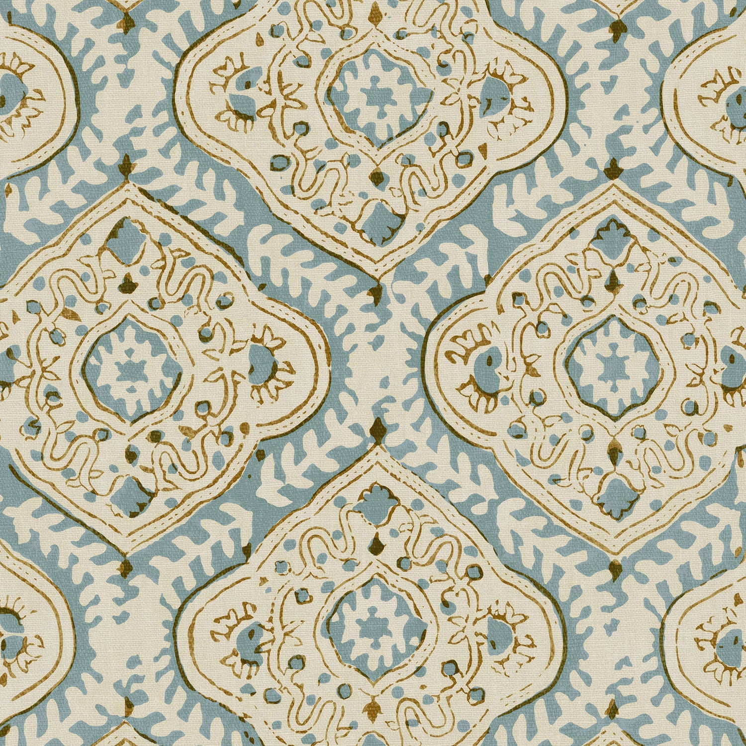 Linen print with a handcrafted feel in blue