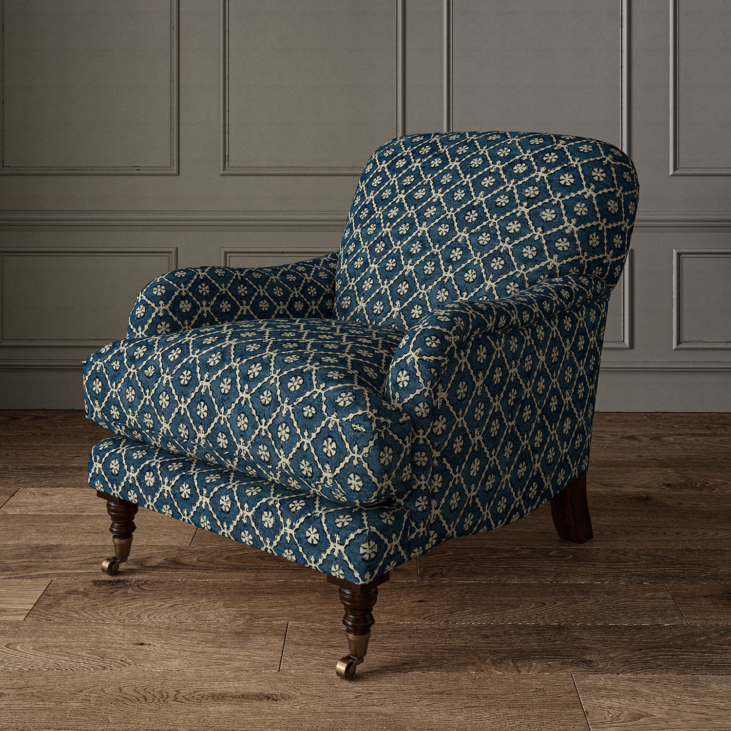 Indigo blue floral online armchair