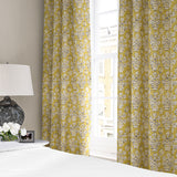 Linen curtain with a jolly and characterful pattern in yellow, black and cream