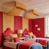 Canopy in jolly printed linen fabric in yellow, red and cream