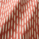 A printed linen fabric sample in red and off white featuring a Japanese print.