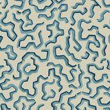 A printed linen fabric sample in blue and off white featuring a feel of a classic animal print.