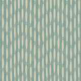 A printed linen fabric sample in blue and off white featuring a Japanese print.