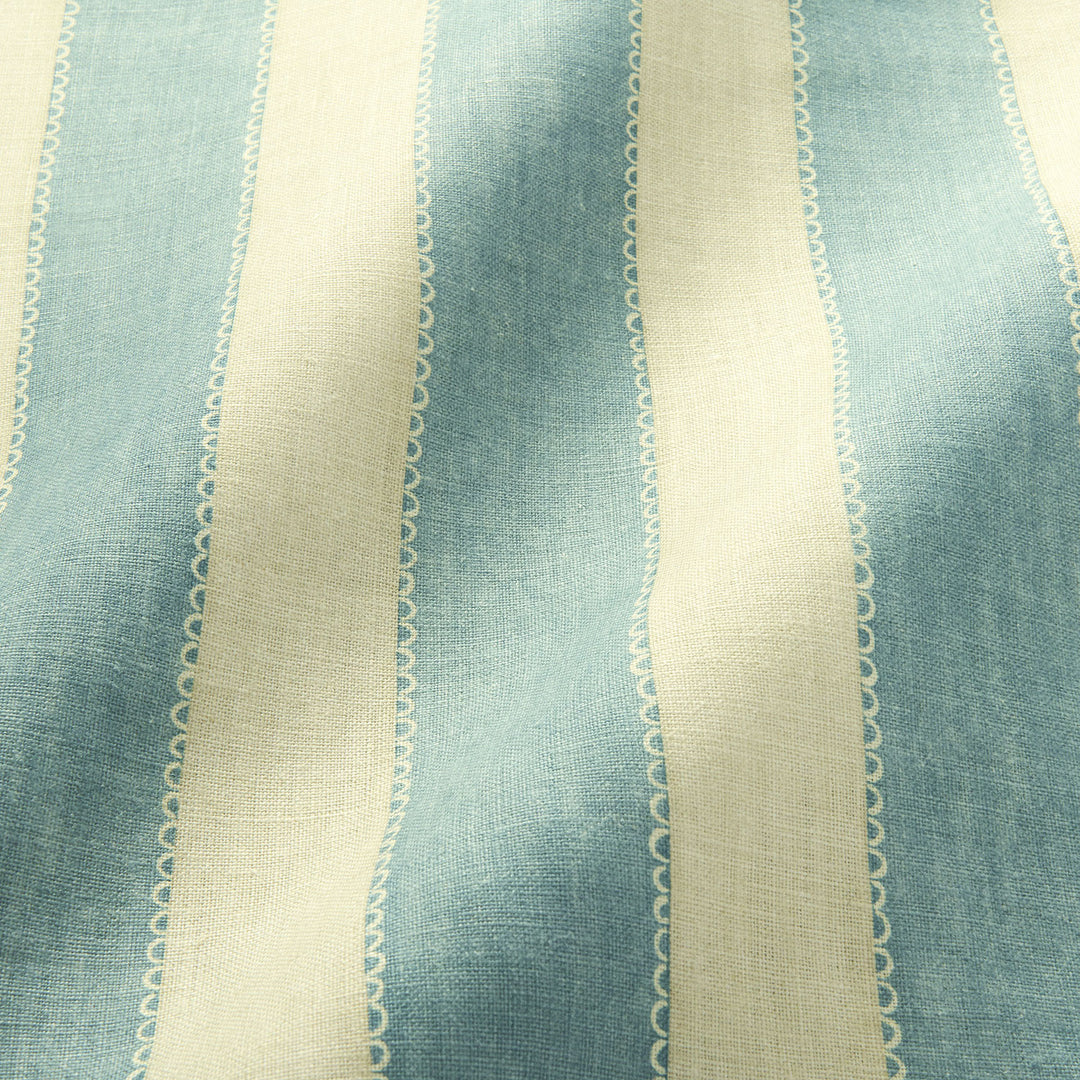 Lola Stripe Powder Blue Printed Linen Stripe Fabric | Linwood