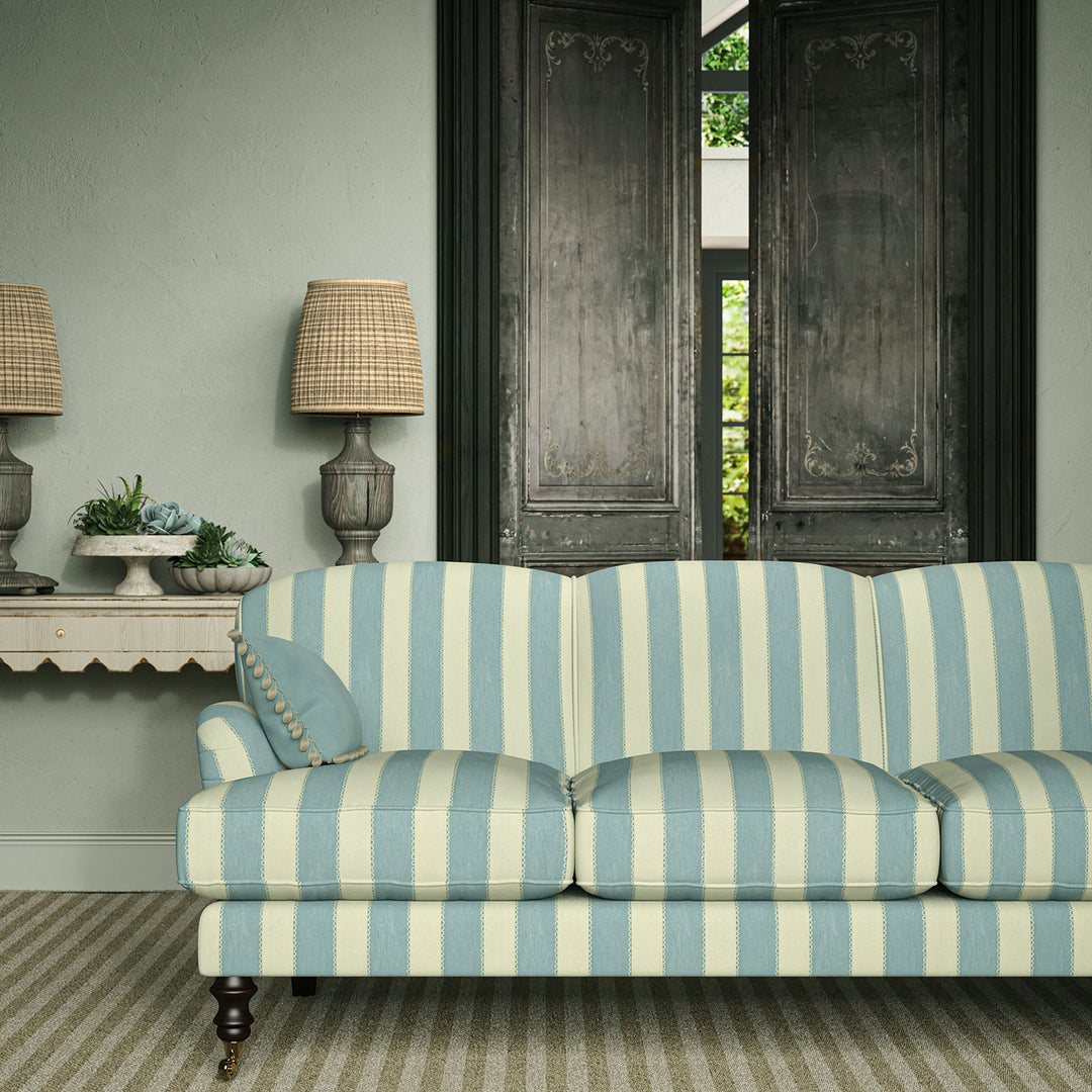 Lola Stripe Powder Blue Printed Linen Stripe Fabric | Linwood