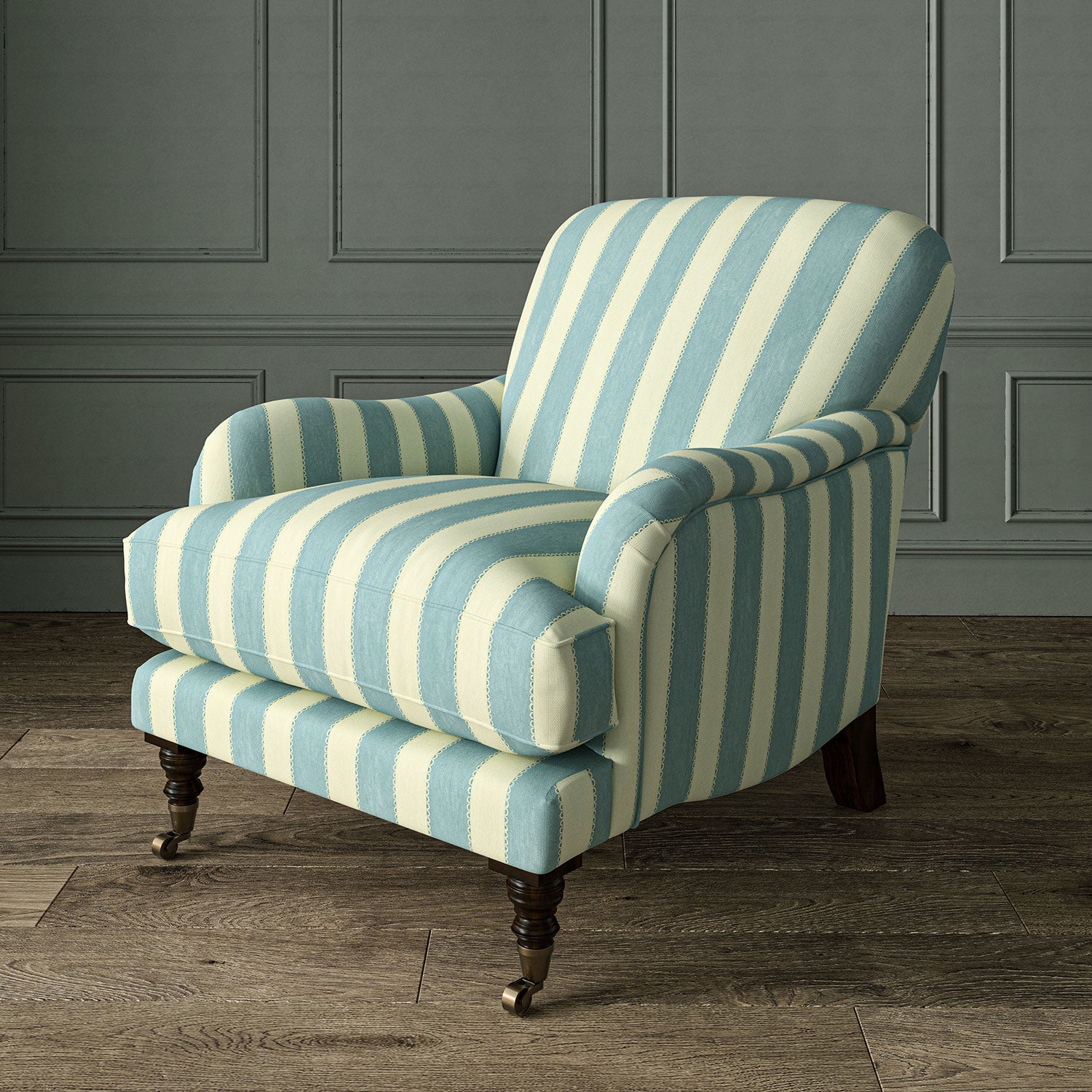Lola Stripe Powder Blue Printed Linen Stripe Fabric | Linwood