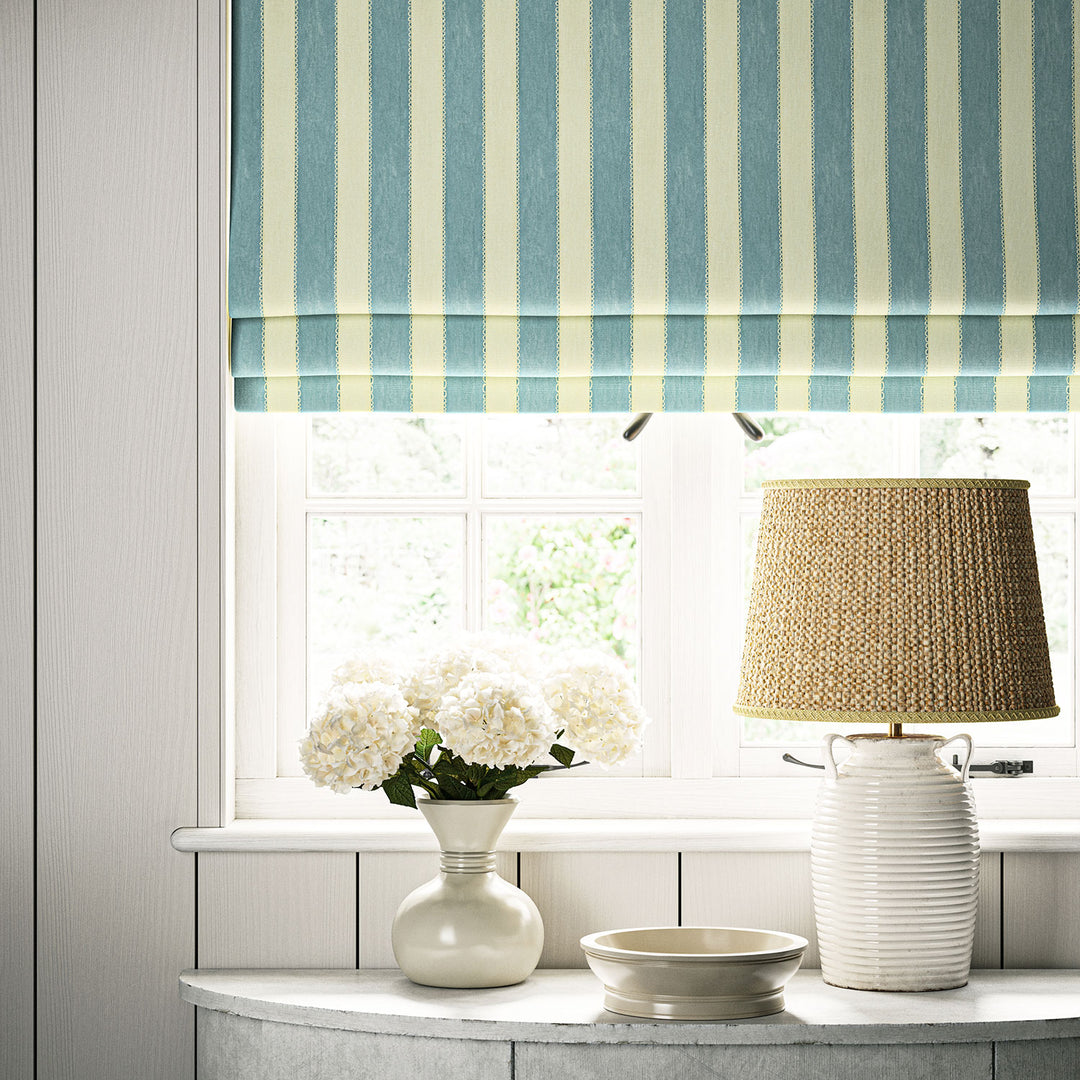 Lola Stripe Powder Blue Printed Linen Stripe Fabric | Linwood