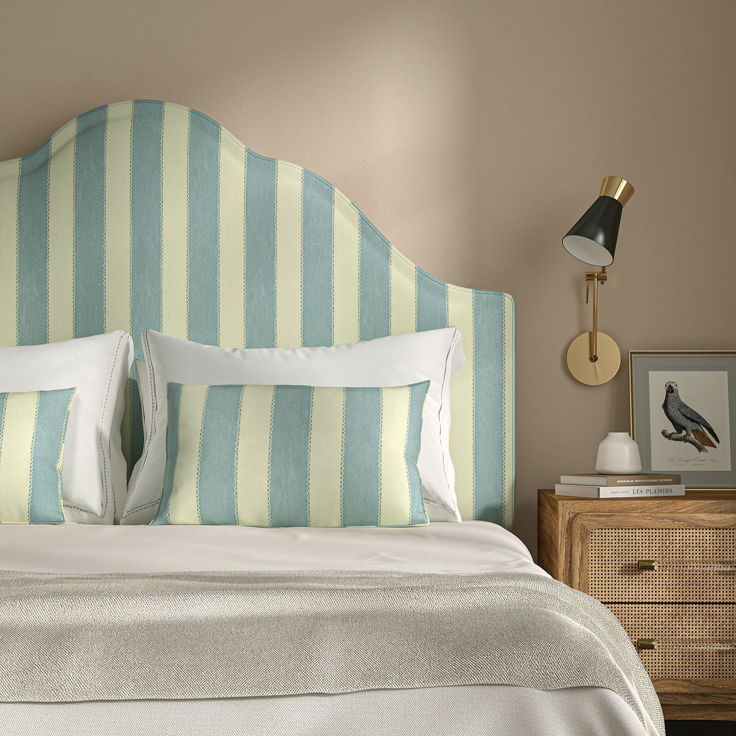 Lola Stripe Powder Blue Printed Linen Stripe Fabric | Linwood