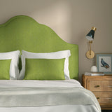 Upholstered headboard in Loxley Apple by Linwood – Italian-woven green weave.