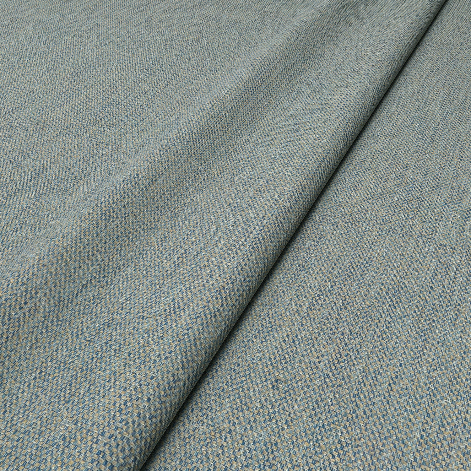 Close-up of Linwood’s Loxley Bluestone fabric – textured Italian weave in soft blue for upholstery.