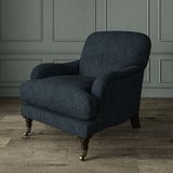 Armchair in Loxley Indigo by Linwood – durable, Italian-woven natural fibre fabric in deep blue.