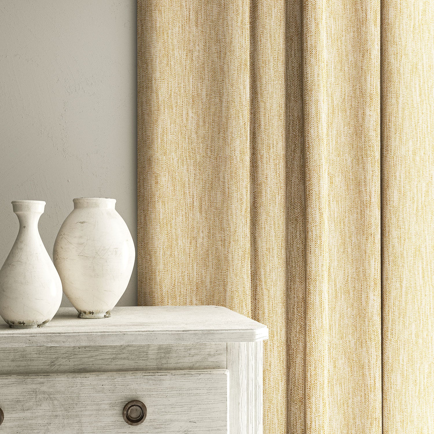 Curtain in Loxley Oatmeal by Linwood – neutral Italian-woven fabric with rich texture and depth.