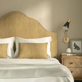 Upholstered headboard in Loxley Sand Dune by Linwood – Italian-woven neutral weave.