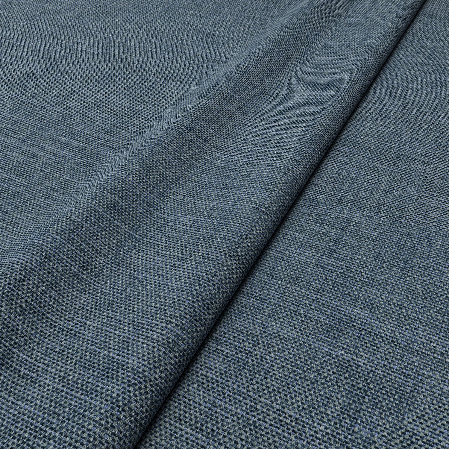 Sample of a chenille woven fabric in blue.