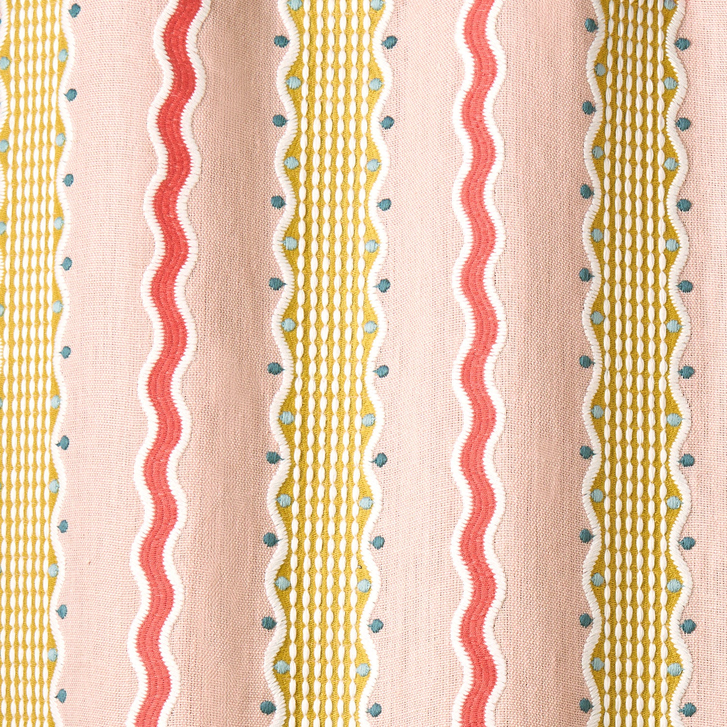 Hermia – Peony | Embroidery Fabric by Linwood | Playful Stripe Linen