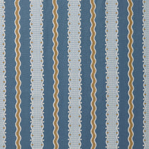 Embroidery fabric with blue, beige, and white stripes on a blue background.