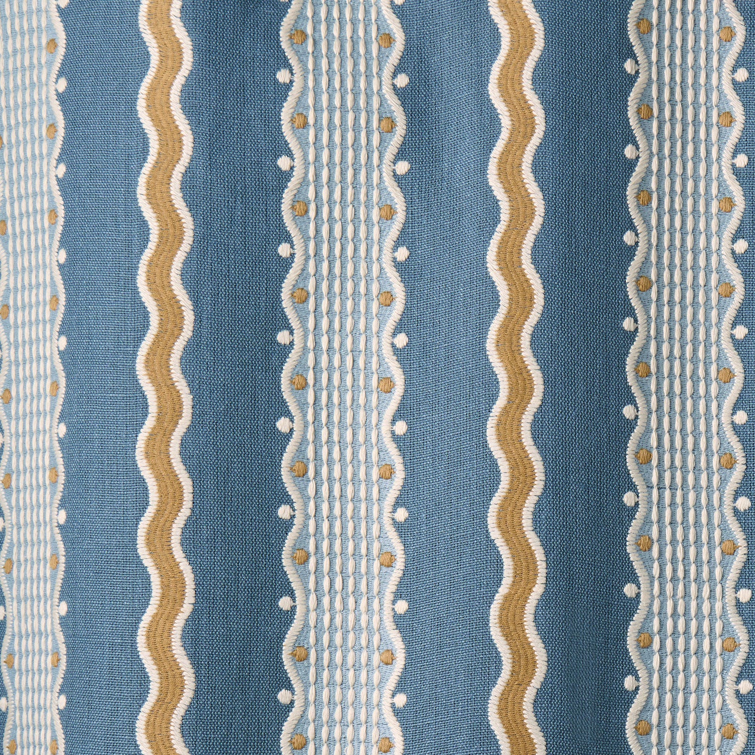 Hermia – River | Embroidery Fabric by Linwood | Playful Stripe Linen