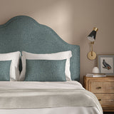 Woven blue coloured fabric on a headboard