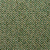 A woven fabric sample in green and off-white featuring a herringbone pattern.