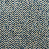 A woven fabric sample in blue and off-white featuring a herringbone pattern.