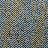 A woven fabric sample in blue and off-white featuring a herringbone pattern.