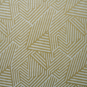 A woven fabric sample in yellow and off-white featuring a geometric pattern.