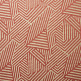 A woven fabric sample in red and off-white featuring a geometric pattern.